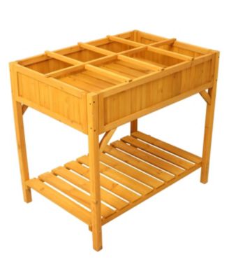 Elevated Wooden Planter Box with 8 Grids & Liner