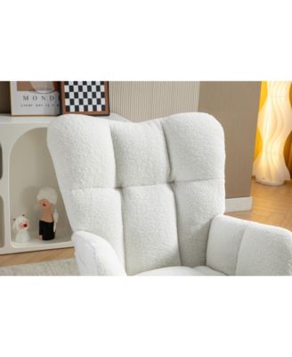 Streamdale Teddy Fabric Rocking Chair With Adjustable Footrest,Ivory