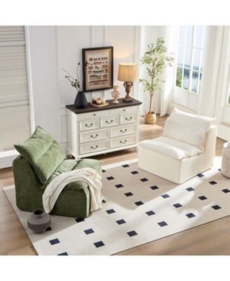 Armless Floor Chair: Single Sofa Lounger with Backrest (GREEN)