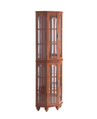 Corner Curio Cabinet with Adjustable Glass Shelves and Mirrored