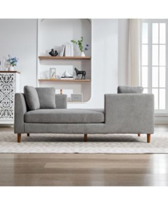 Streamdale Gray Chenille Double-Sided Chaise Lounge Sofa w/ Pillows and Rubberwood Legs