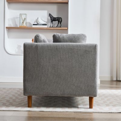 Streamdale Gray Chenille Double-Sided Chaise Lounge Sofa w/ Pillows and Rubberwood Legs