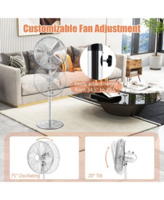 16 Inch Pedestal Standing Fan Oscillating Pedestal Fan with 3 Speeds and Adjustable Height