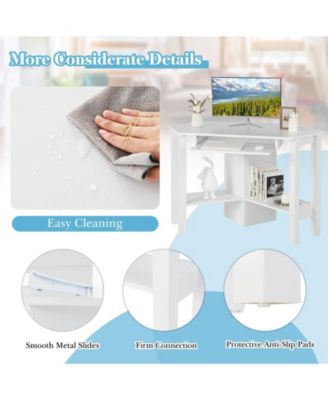 Wooden Study Computer Corner Desk with Keyboard Tray