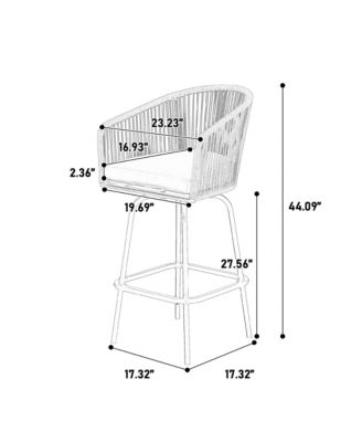 Outdoor Bar Stools Set of 2, 2-Piece Patio Bar Stools with Armrests, All Weather Rattan Bar Chairs with Backrest, Wicker Bar Stools for Backyard, Garden, Pool, Balcony and Deck-Blue