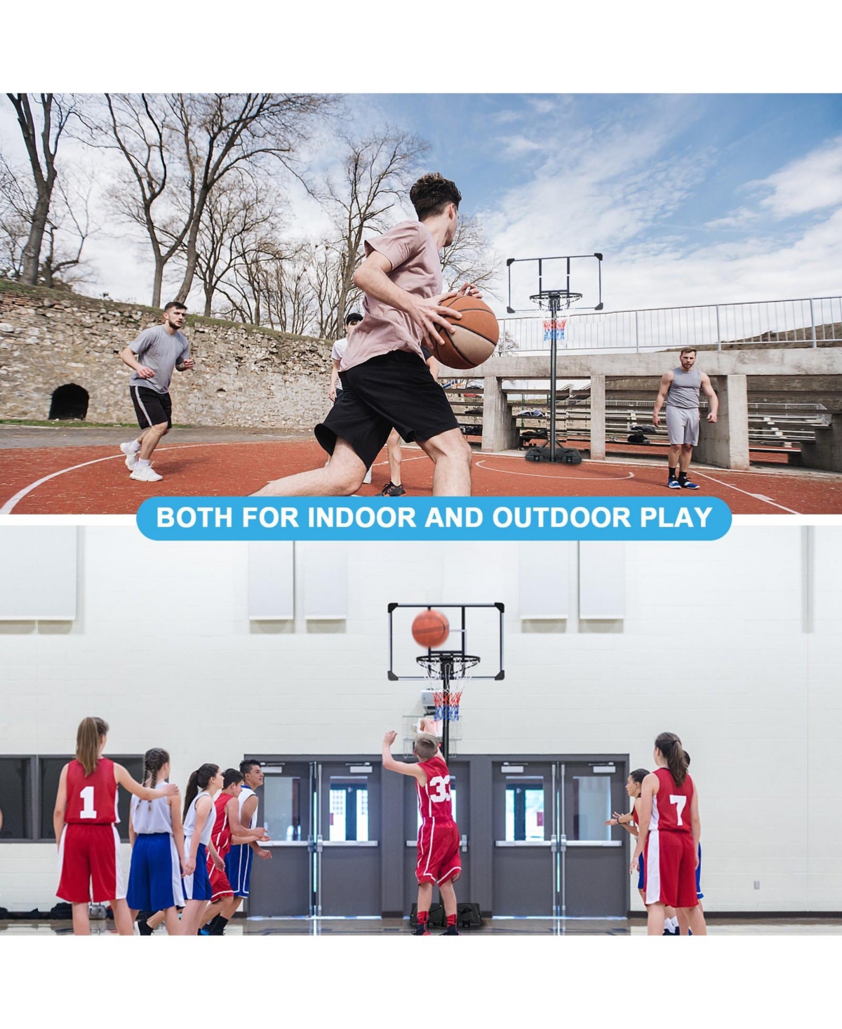 35.4 in. Transparent Backboard 6.2 ft. x 8.5 ft. Basketball Hoop Basketball System with Adjustable Height and Wheels