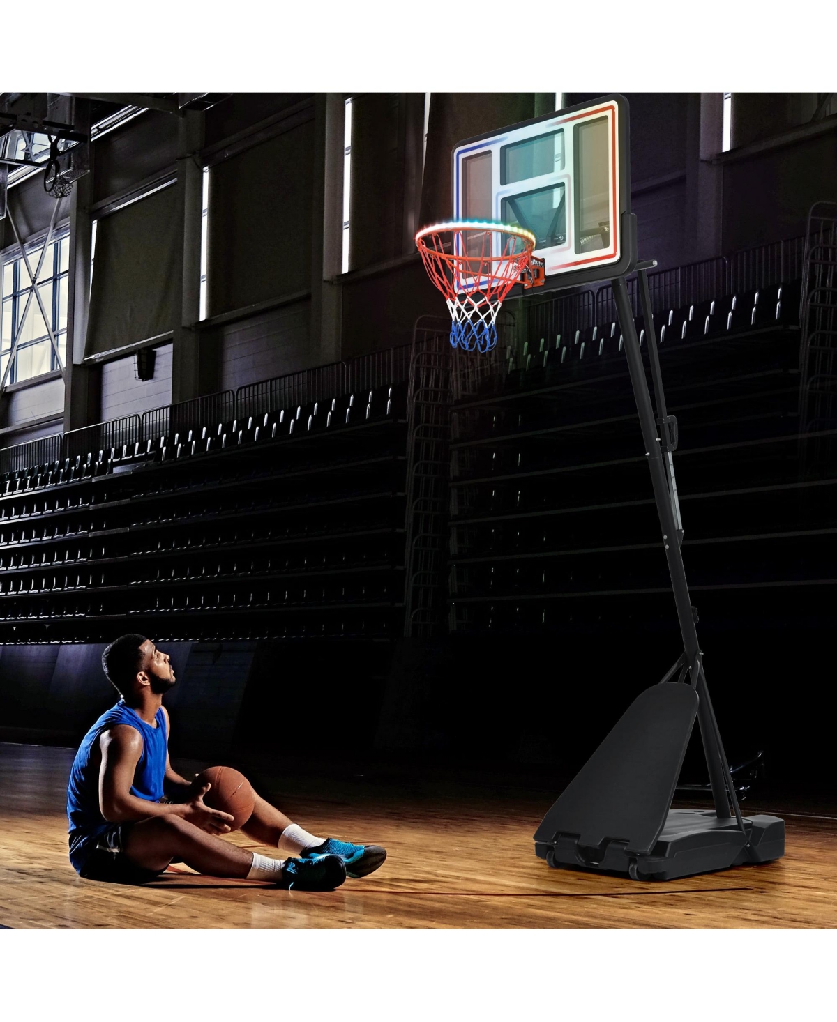 Portable Basketball Hoop System, 8-10ft Height Adjustable for Youth Adults Led Basketball Hoop Lights