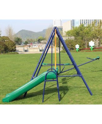 Swing Sets for Backyard, 700 LBS Outdoor Swing Set with 2 Swing Seat, 1 Glider, 1 Slide & 1 See-Saw