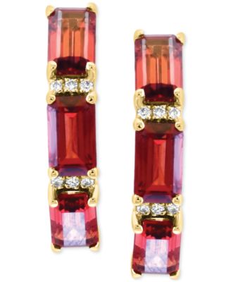 EFFY&reg; Garnet (2-3/8 ct. t.w.) & Diamond Accent Small Hoop Earrings in 14k Yellow Gold, 0.75" 