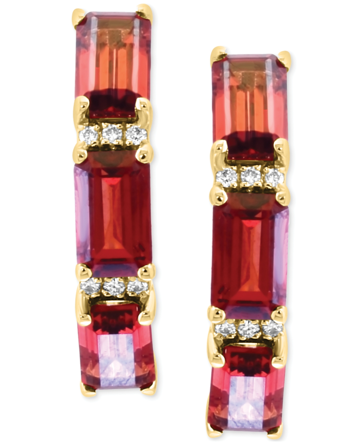 Effy Collection Effy Garnet (2-3/8 Ct. T.w.) & Diamond Accent Small Hoop Earrings In 14k Yellow Gold, 0.75"