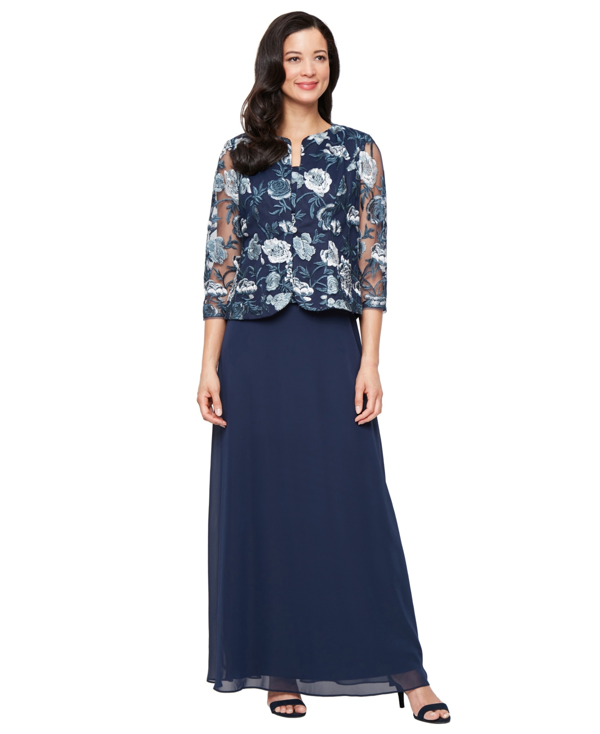 Women's Stretch Tulle Jacket Dress - Navy Multi