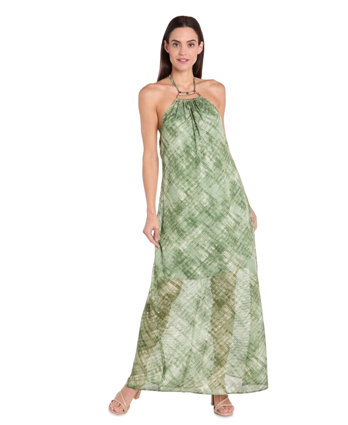 Women's Printed Sleeveless Maxi Dress - Olive