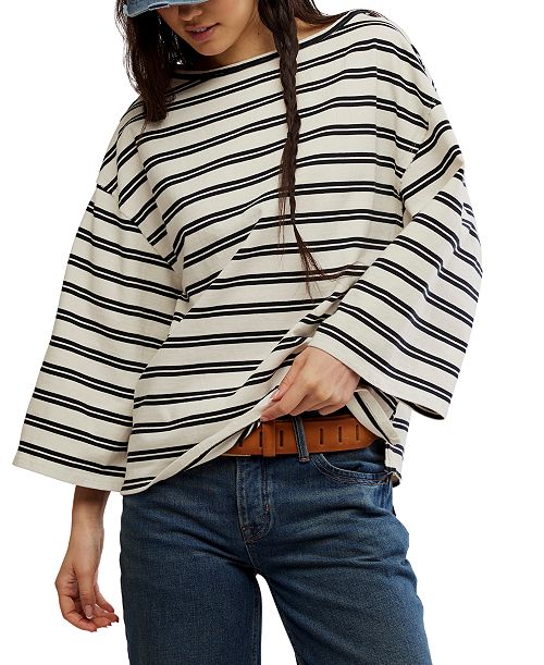 alfani Free People Women's Cest La Vie Boat-Neck Cotton T-Shirt Women's Fashion Shoes & Accessories