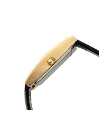 Women 36x18mm Watch Glossy Black Leather Strap