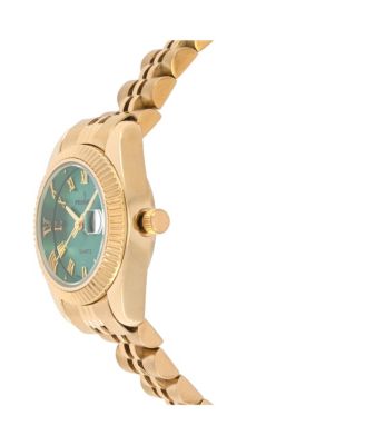 Women's Gold-Tone 25mm Fluted Bezel Steel Bracelet Watch with Green Dial
