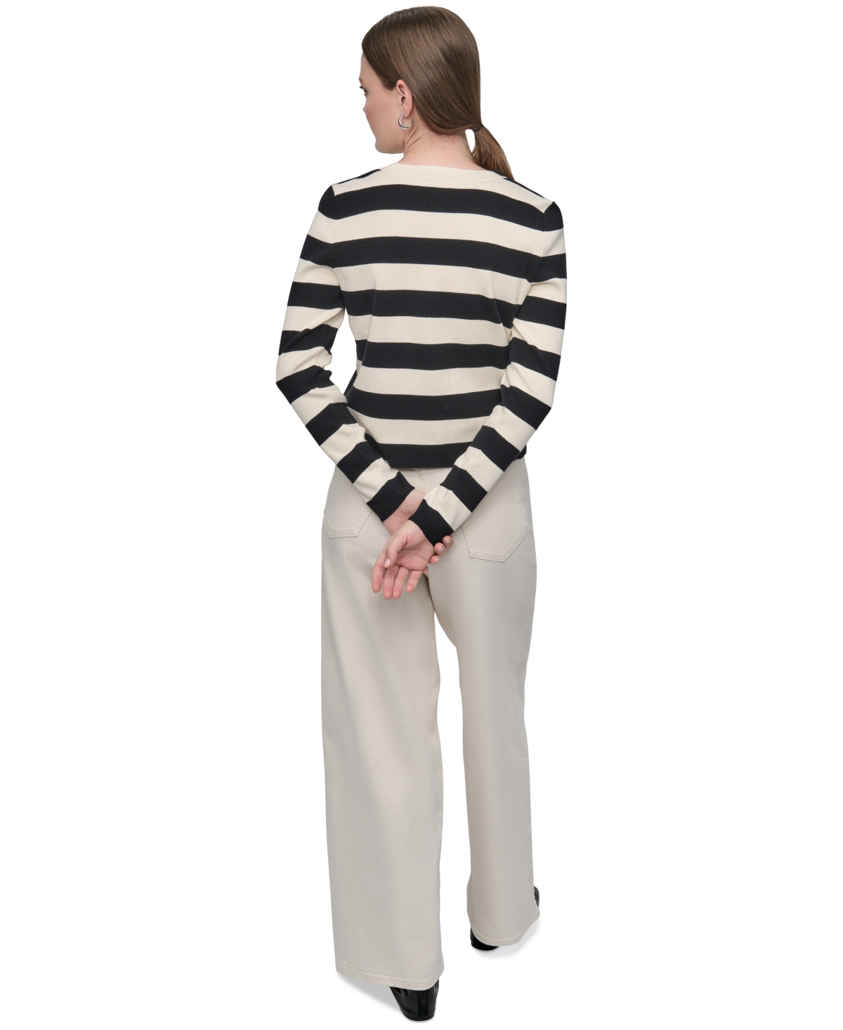 Dkny Jeans Women's Striped Cropped Cardigan Sweater In Multi