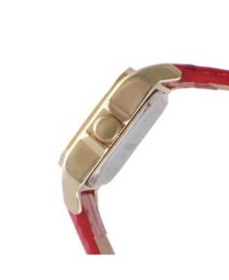 Women's 34x24mm Tank Watch with Crystal Bezel Red Leather Strap