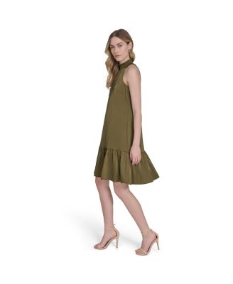 Women's Satin Ruffled A-Line Halter Dress