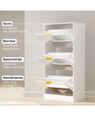 Wooden 3-door natural shoe cabinet,Mirror door panel, multi-purpose shoe rack with metal handles