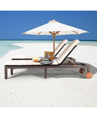 2PCS Patio Adjustable Rattan Recliner Chaise Lounge Chair w/ Cushion Wheels