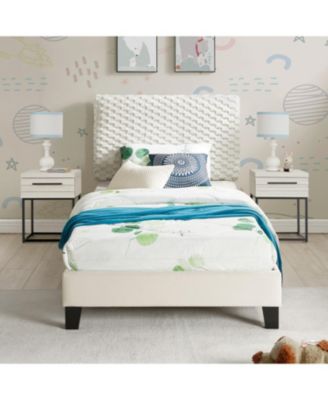 3-Piece Bedroom Set, Plush 3D Upholstered Bed with Two Nightstands, Twin