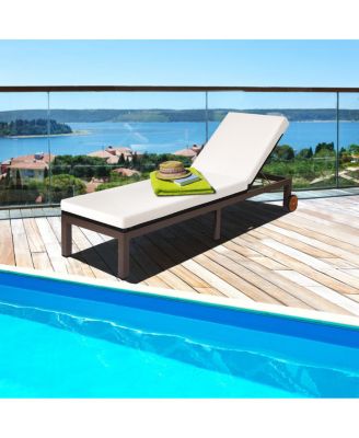 2PCS Patio Adjustable Rattan Recliner Chaise Lounge Chair w/ Cushion Wheels