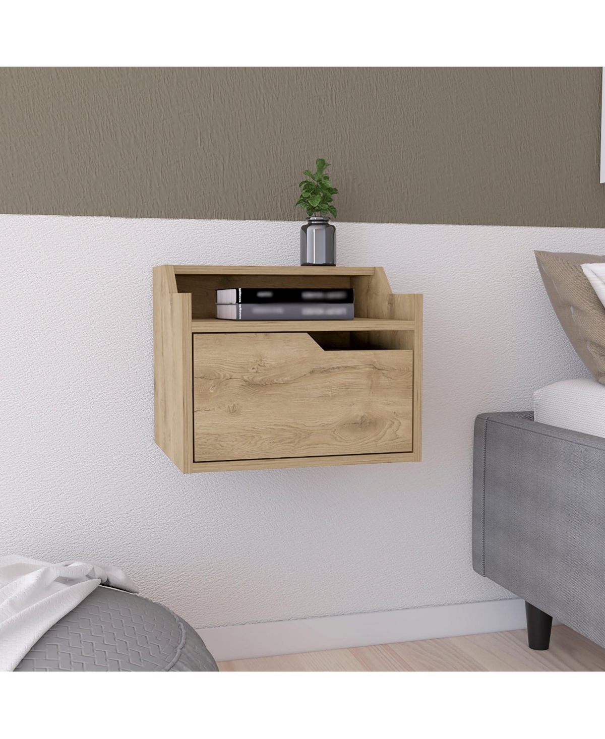 Modern Floating Nightstand with One Drawer – Faux Wood Design