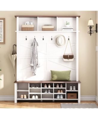 Farmhouse Hall Tree: Bench, Shelves, Hooks, & Shoe Storage