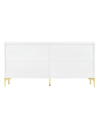 White Wood Buffet Cabinet with Carved Doors & Storage