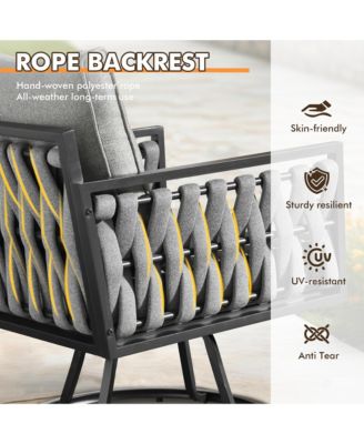 6-Priece Outdoor Patio Set with All-Weather Polyester Rope, Conversation Sofa Set for Backyard Deck with Soft Cushions,Ottomans and Glass Coffee Table