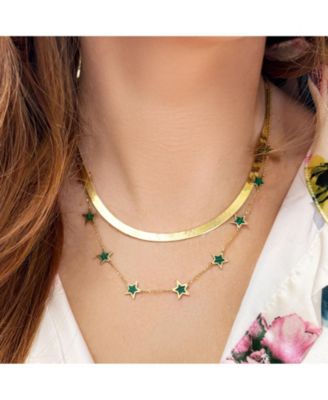 Malachite Star Dangle Necklace 14K Gold