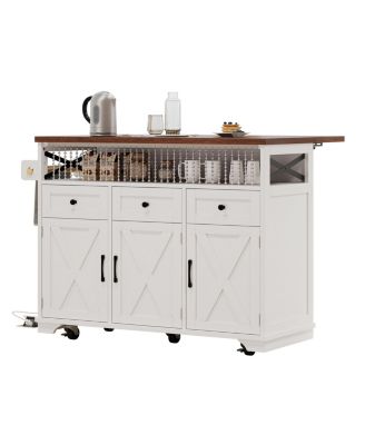 Farmhouse Kitchen Island Cart with Drop Leaf & Wheels