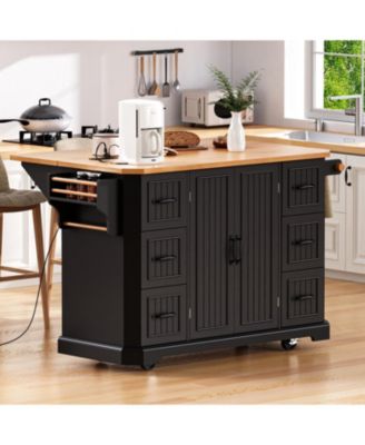 Rolling Kitchen Island Cart, 6 Drawers, Power Outlet