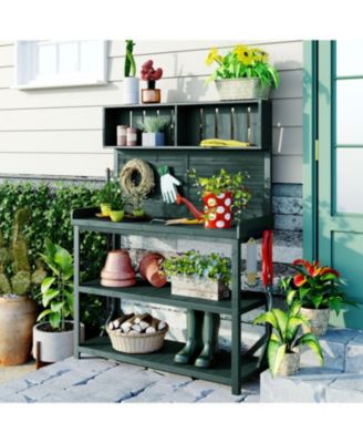 65" Rustic Farmhouse Potting Bench - Outdoor Workstation