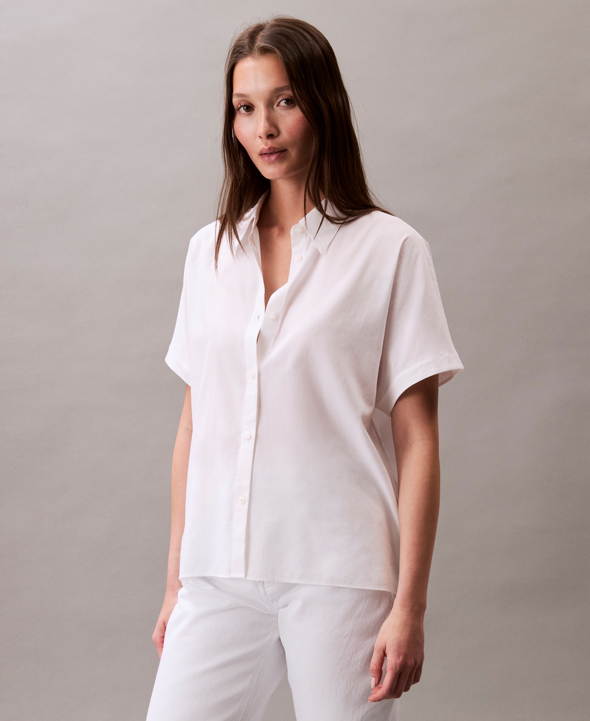 Calvin Klein Women's Short-sleeve Button-down Collared Shirt