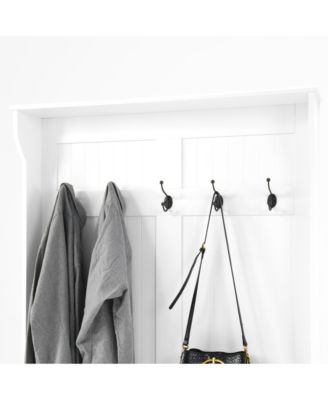 Entryway Bench with Coat Rack, Shoe Storage, & Hooks - White