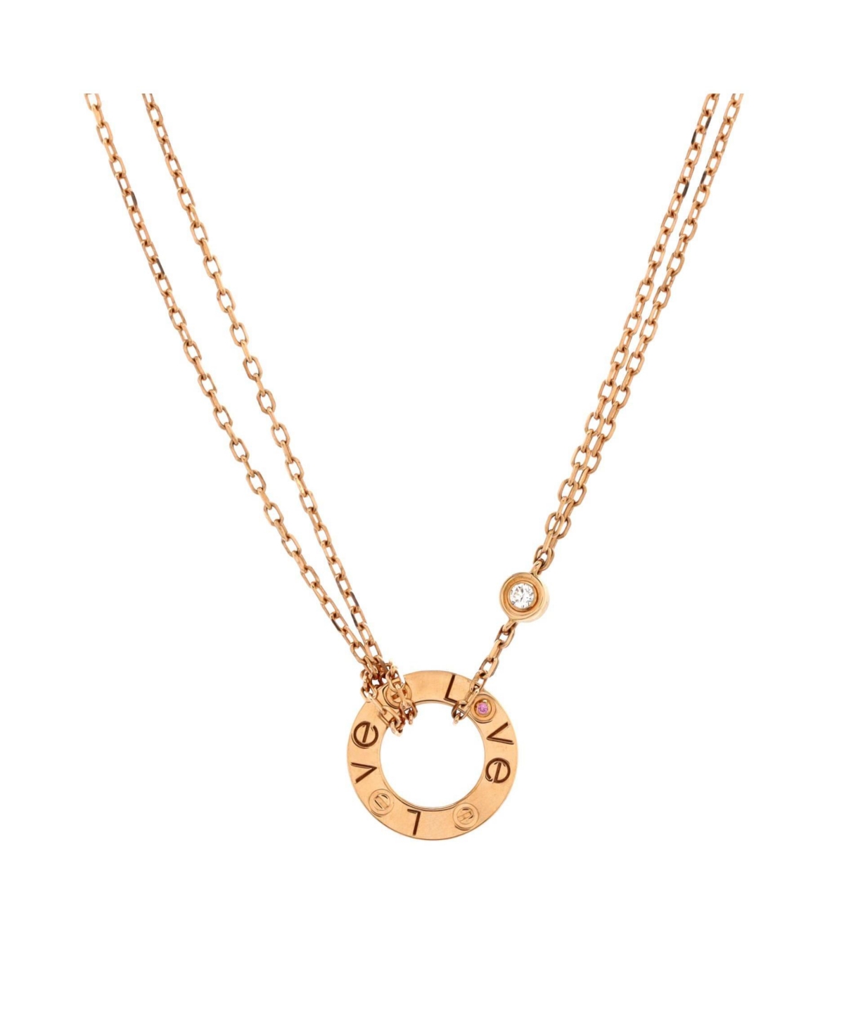 2 Diamonds Love Pendant Necklace 18K Rose Gold with Pink Sapphire and Diamond - 18k rose gold
