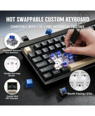 AL75 PRO 75% Wireless Mechanical Gaming Keyboard,Full Aluminum CNC,BT/2.4G/Wired,PBT Keycaps,Gasket Mounted Hot Swap,Custom RGB Backlight, Programmable for Mac/Win(Blue Grey Tactile)