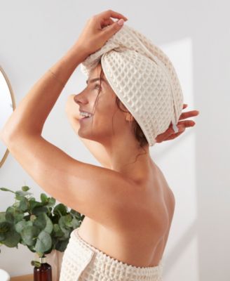 Yarn Dyed Waffle Unbleached Cotton Body and Hair Wrap Set