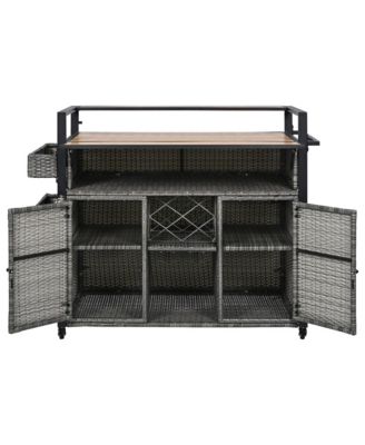 Wicker Grill Cart with Table Top & Storage