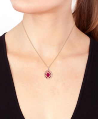 EFFY&reg; Ruby (1-1/2 ct. t.w.) & Diamond (1/4 ct. t.w.) 18" Pendant Necklace in 14k Rose Gold