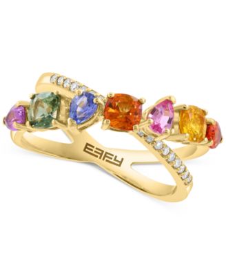 EFFY Collection - Multi-Sapphire (2 ct. t.w.) & Diamond (1/10 ct. t.w.) Crossover Statement Ring in 14k Yellow Gold