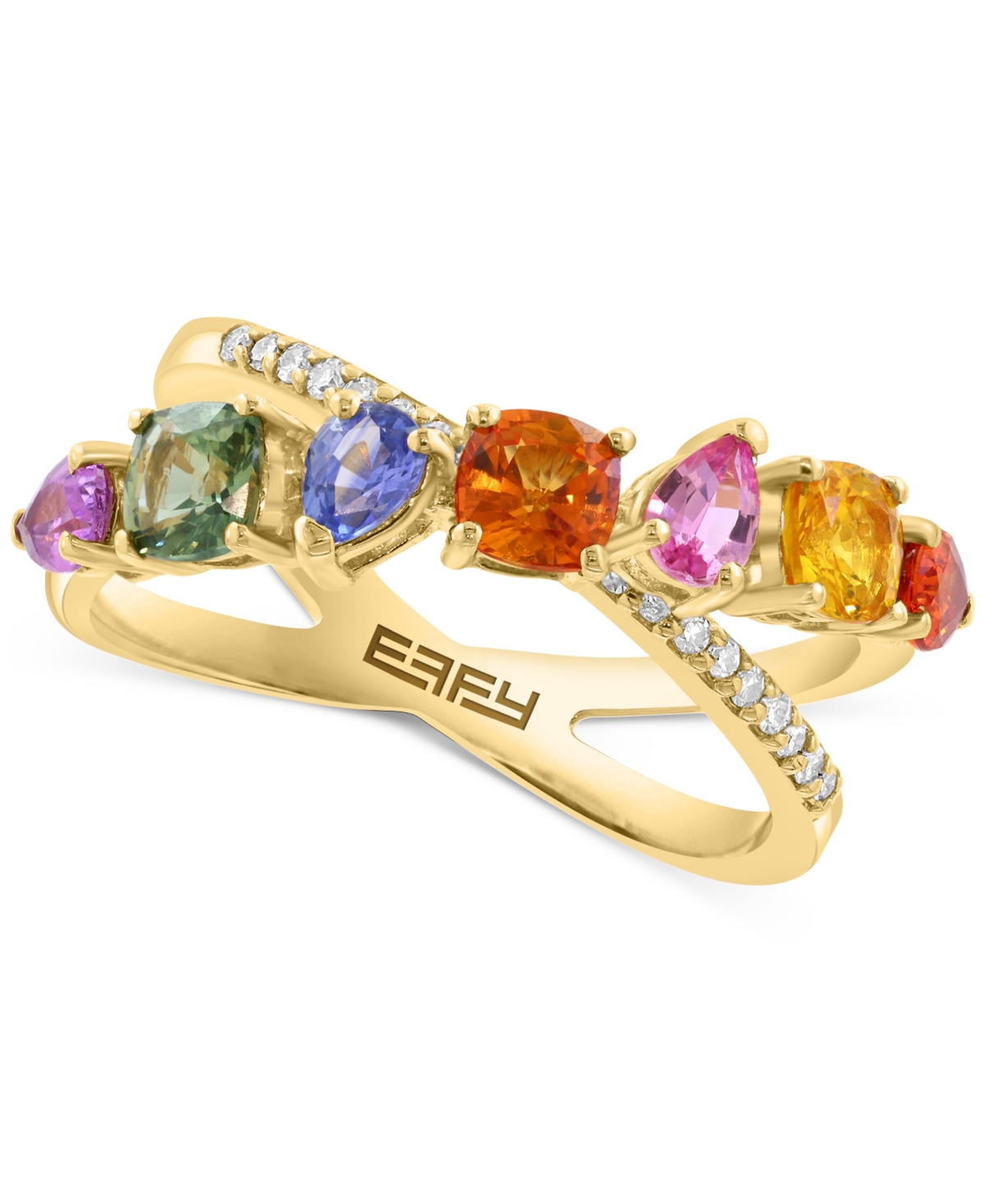 Effy Multi-Sapphire (2 ct. t.w.) & Diamond (1/10 ct. t.w.) Crossover Statement Ring in 14k Yellow Gold - Sapphire