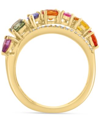 EFFY&reg; Multi-Sapphire (2 ct. t.w.) & Diamond (1/10 ct. t.w.) Crossover Statement Ring in 14k Yellow Gold