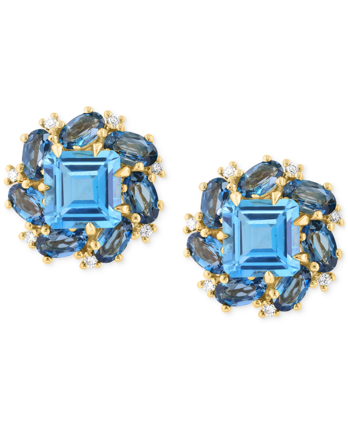 Effy Blue Topaz (3-3/4 ct. t.w.), London Blue Topaz (3-5/8 ct. t.w.) & Diamond (1/10 ct. t.w.) Stud Earrings in 14k Yellow Gold - Blue Topaz