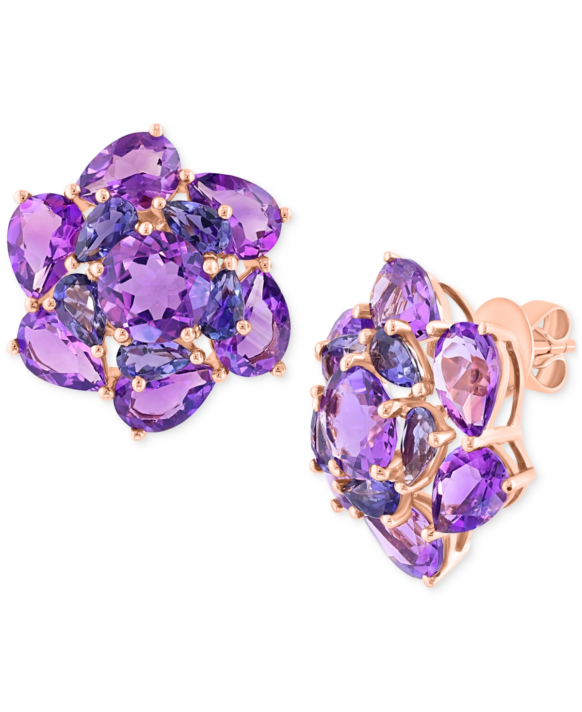 Effy Collection Effy Amethyst (8-7/8 Ct. T.w.) & Iolite (1-5/8 Ct. T.w.) Stud Earrings In 14k Rose Gold In Purple