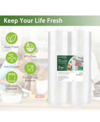 Bonsenkitchen Vacuum Sealer Bags – 11"x50' Rolls, 2 Pack, BPA-Free, Textured, Custom Size, Food Storage & Sous Vide
