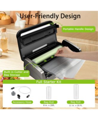 Bonsenkitchen Powerful Low-Noise Vacuum Sealer Machine with Built-in Cutter and Bag Storage