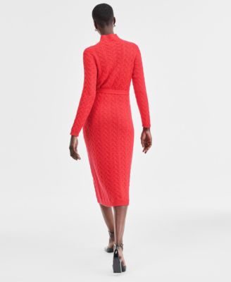 Women's 100% Cashmere Cable-Knit Mock Neck Midi Dress, Macy's Exclusive