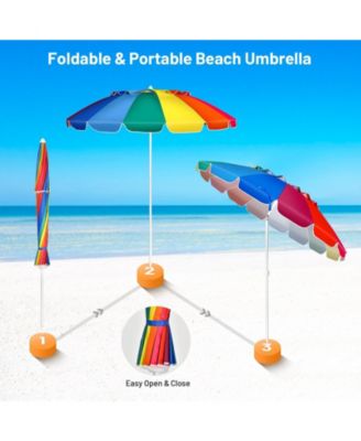 8 Feet Portable Beach Umbrella with Sand Anchor and Tilt Mechanism